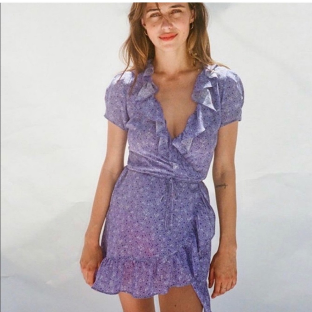 Realisation Par Valentina Lilac Floral Silk Wrap Dress
